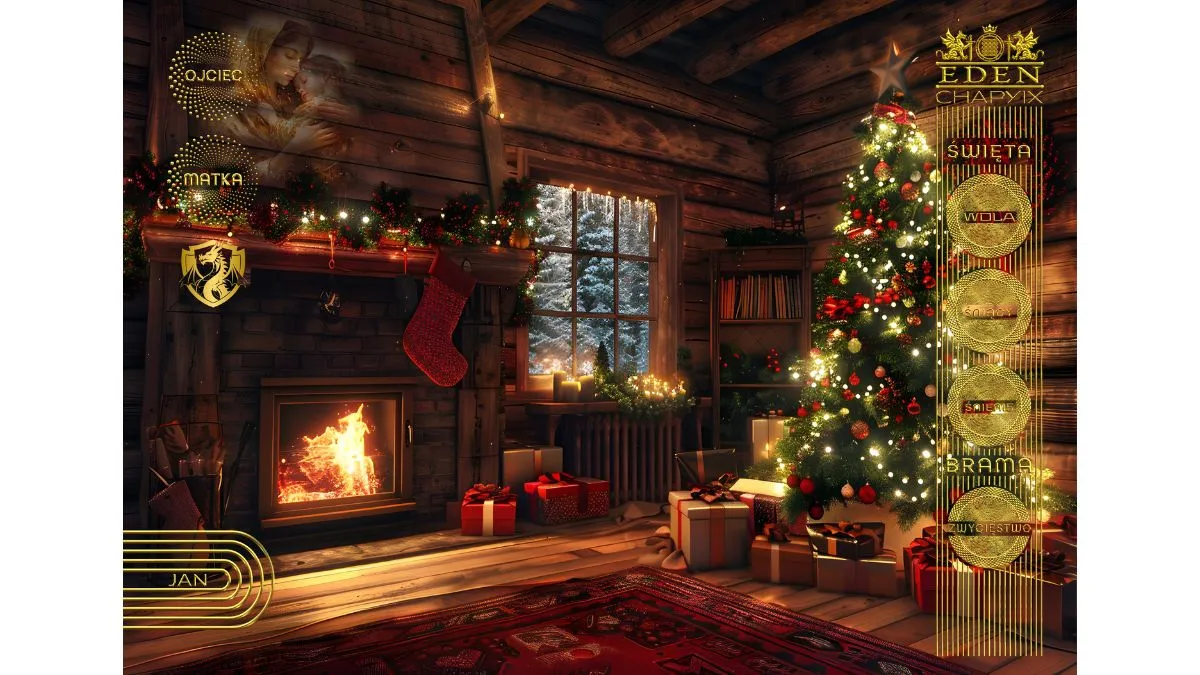 Świąteczne wnętrze z choinką i kominkiem &ndash; symbol magii świąt i domowego ciepła