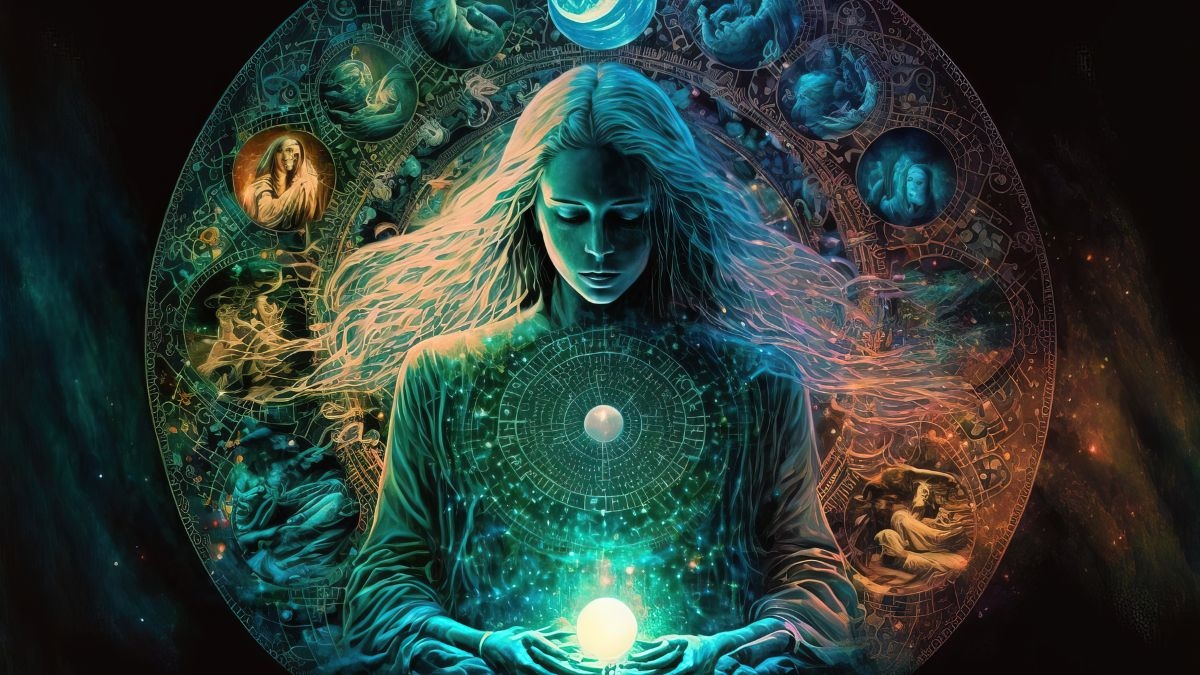 Duchowa ilustracja symbolizująca reinkarnację i pamięć duszy