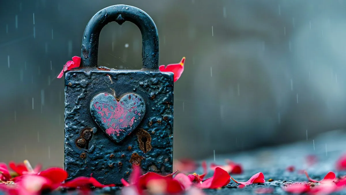 Zamek z sercem symbolizujący dawne przysięgi i emocjonalne więzy, które ograniczają duszę i wymagają oczyszczenia.