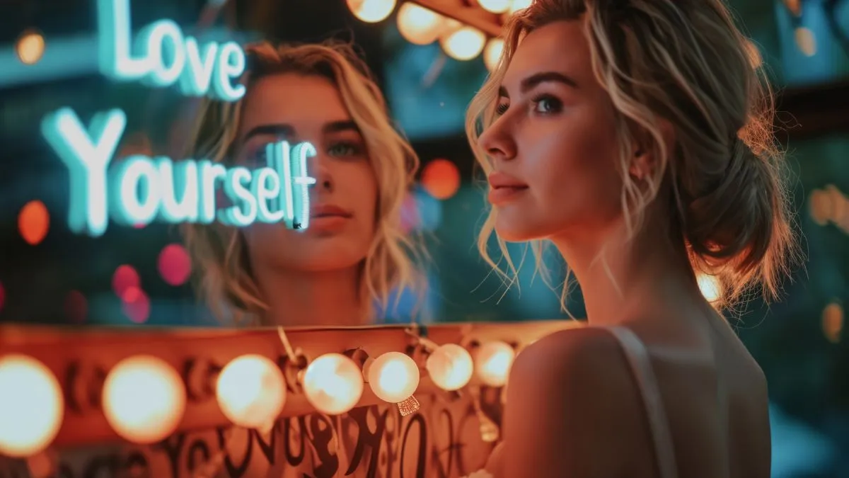 Zasada Lustra w praktyce – spojrzenie w lustro jako metafora pokochania siebie.